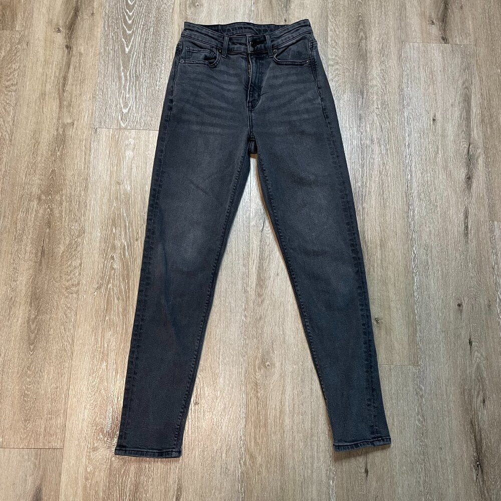 AMERICAN EAGLE Womens Mom Jeans Size 0 Regular Gray Mid Rise Stretch 27 Inseam